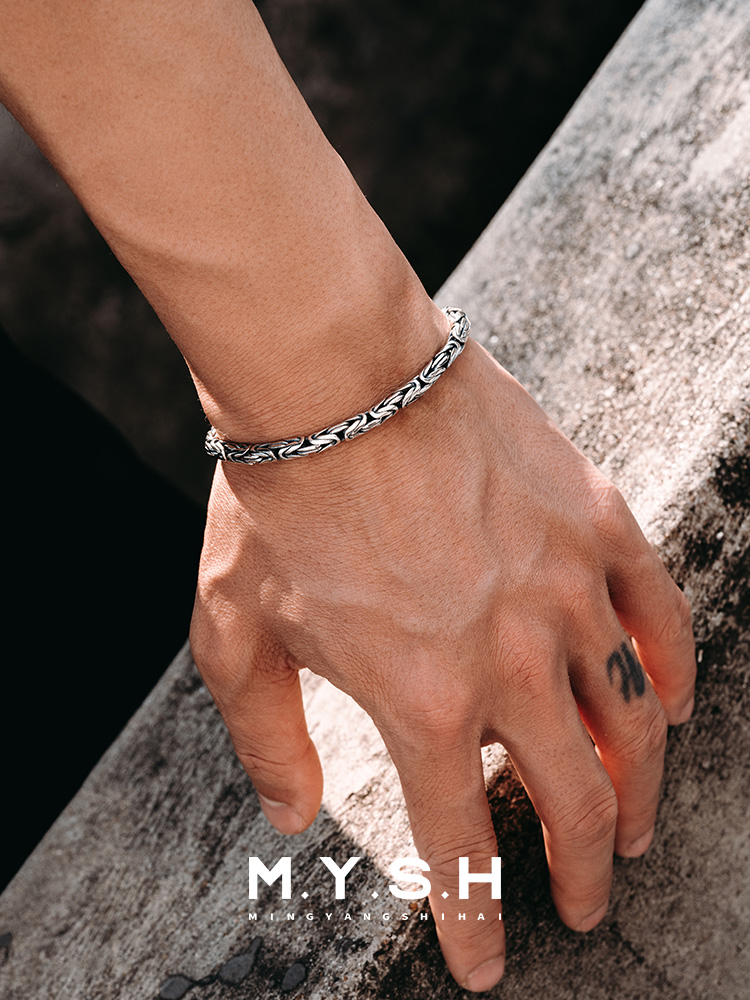S925 Silver Peace Pattern Braided Bracelet