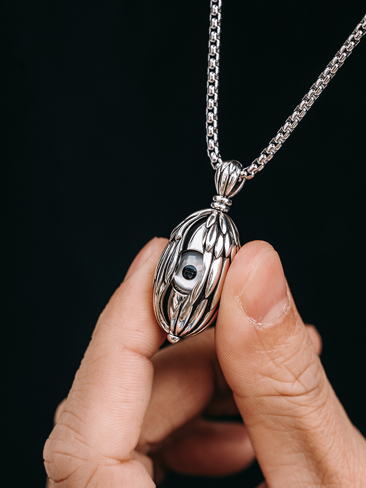 S925 Silver Open-Close Eye Pendant Necklace