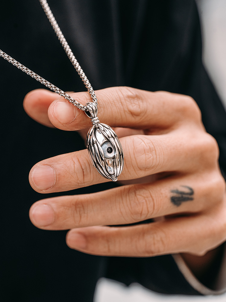 S925 Silver Open-Close Eye Pendant Necklace