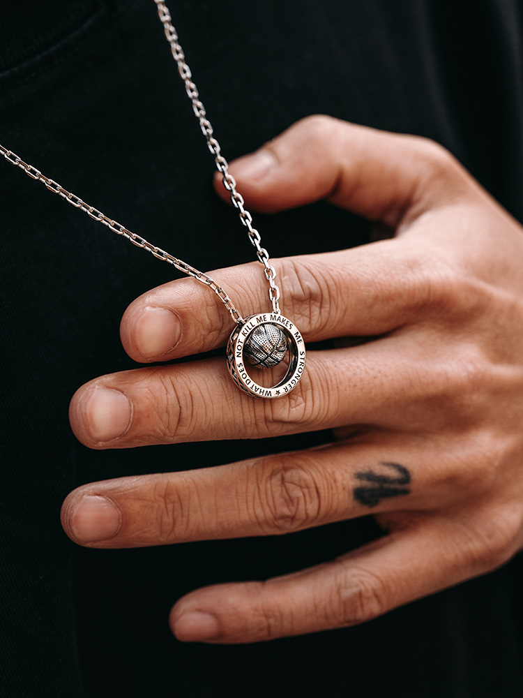 Basketball "Stronger Through Adversity" Pendant Necklace