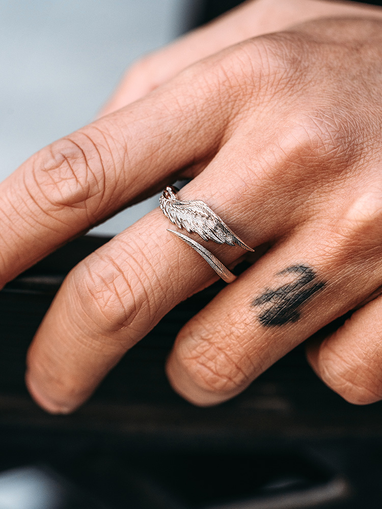 Sterling Silver Angel Wing Ring-Vintage Silver