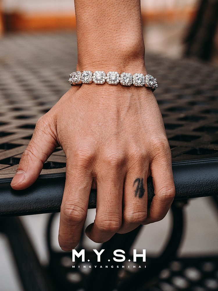 S925 Silver Full Pave Diamond Cuban Tennis Bracelet