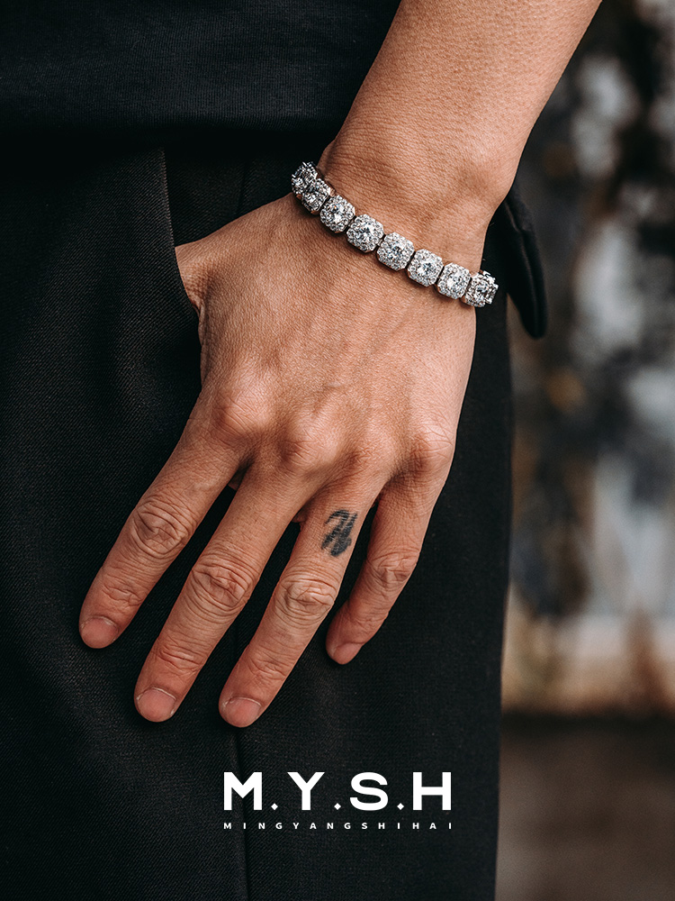 S925 Silver Full Pave Diamond Cuban Tennis Bracelet