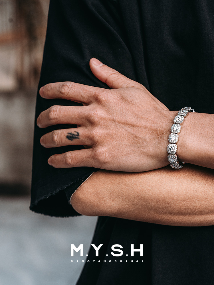 S925 Silver Full Pave Diamond Cuban Tennis Bracelet