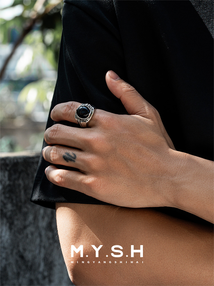 S925 Silver Black Onyx Bold Signet Ring