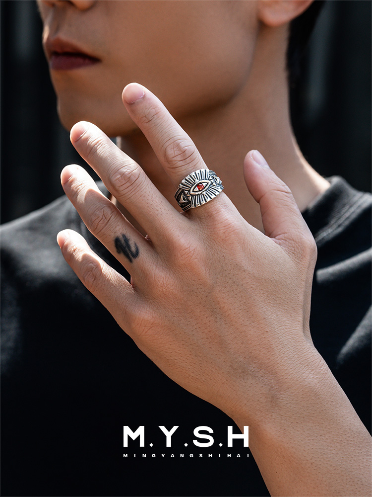 S925 Silver Evil Eye Signet Ring - Adjustable