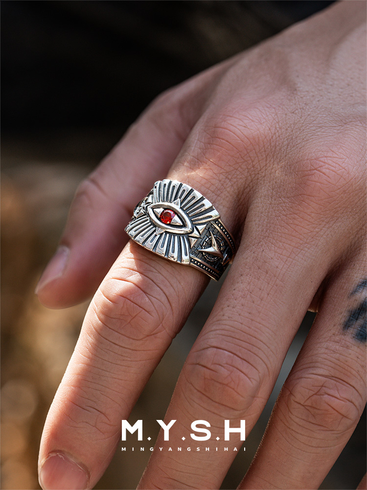 S925 Silver Evil Eye Signet Ring - Adjustable