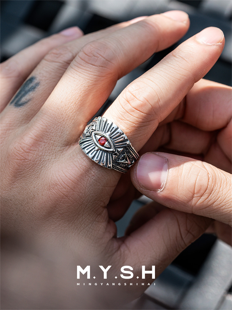 S925 Silver Evil Eye Signet Ring - Adjustable