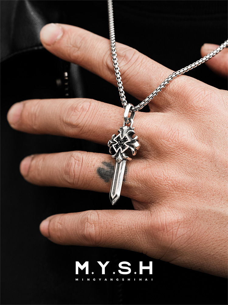 S925 Sterling Silver Sword Cross Pendant