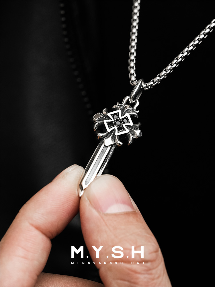 S925 Sterling Silver Sword Cross Pendant