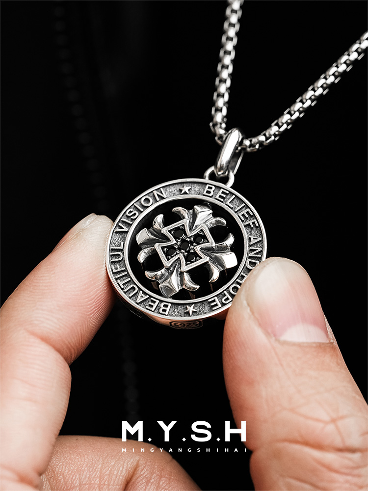 S925 Silver Rotating Belief & Hope Spinner Pendant Necklace-MYSH