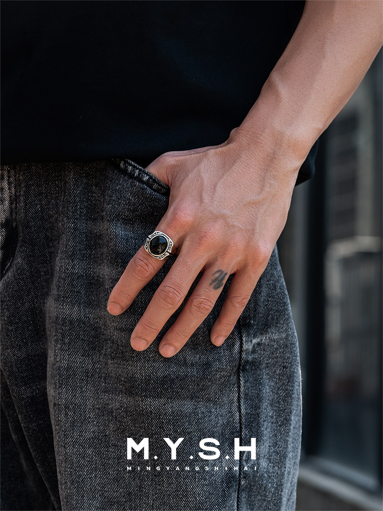 S925 Silver Black Onyx Bold Signet Ring