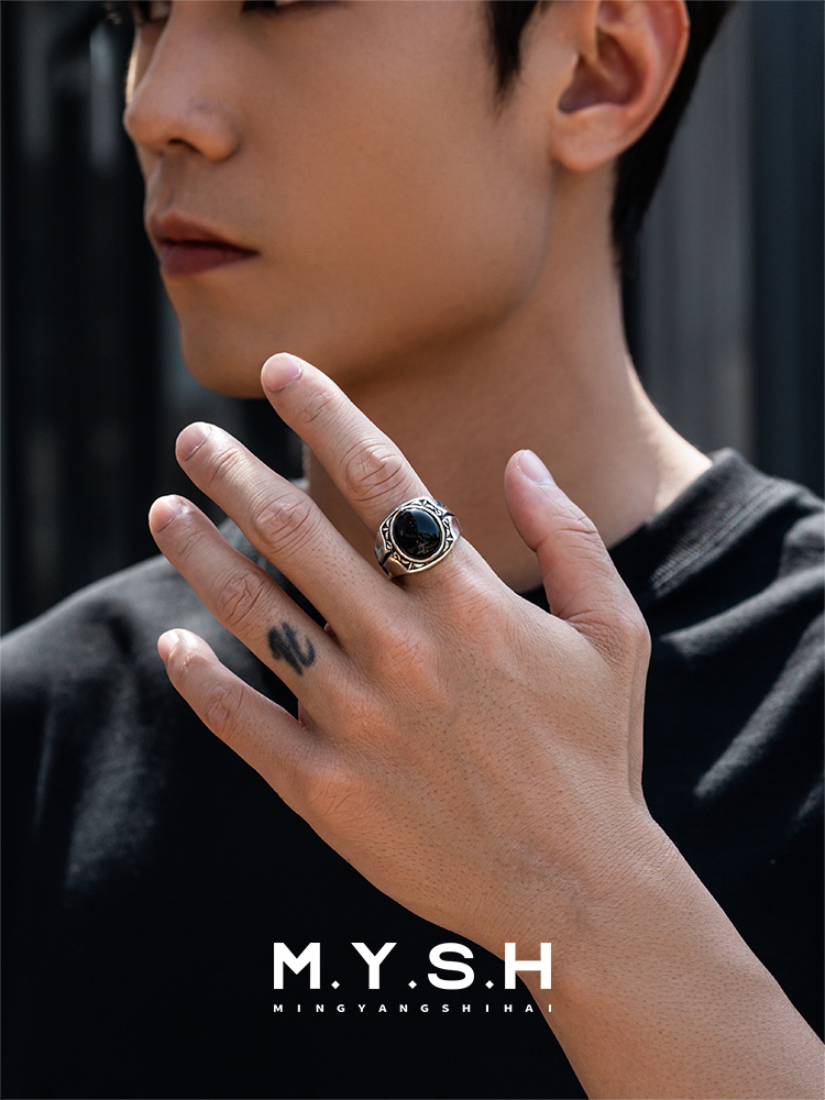 S925 Silver Black Onyx Bold Signet Ring