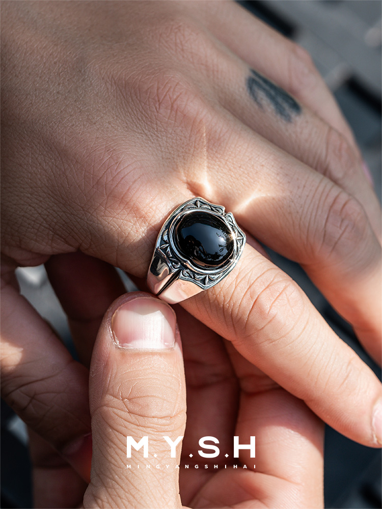 S925 Silver Black Onyx Bold Signet Ring