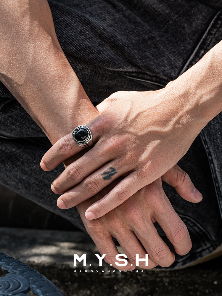 S925 Silver Black Onyx Bold Signet Ring