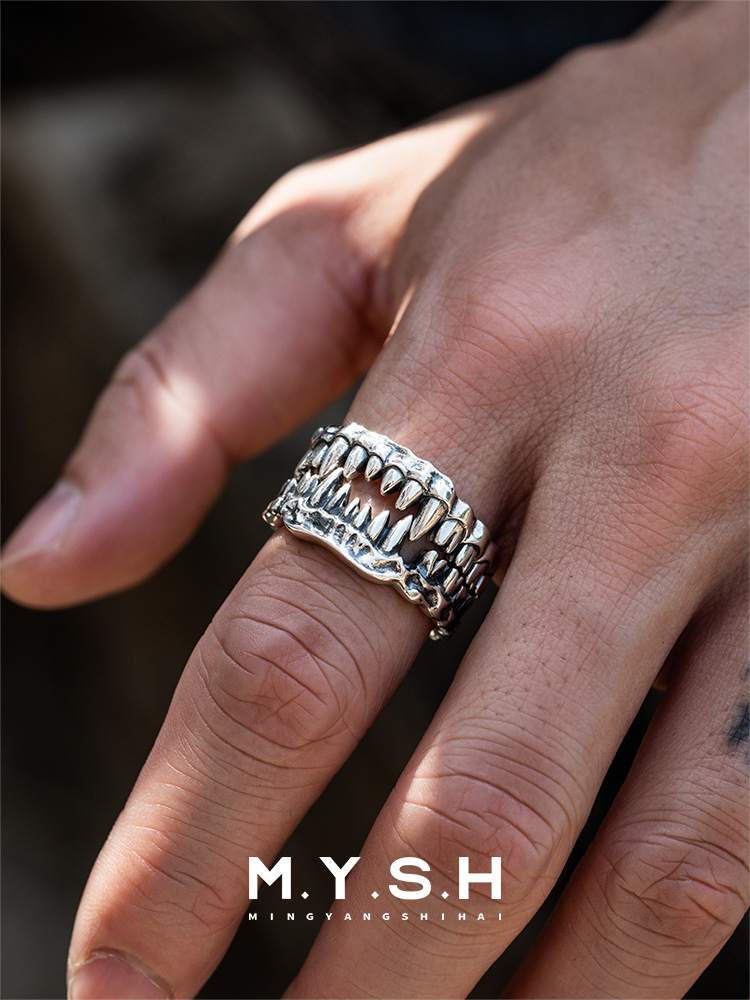 S925 Silver Predator Fang Bite Duo Ring (2-in-1)-MYSH