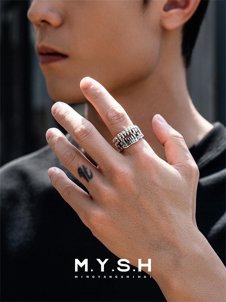 S925 Silver Predator Fang Bite Duo Ring (2-in-1)-MYSH