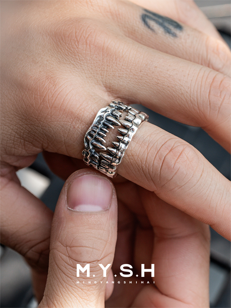 S925 Silver Predator Fang Bite Duo Ring (2-in-1)-MYSH