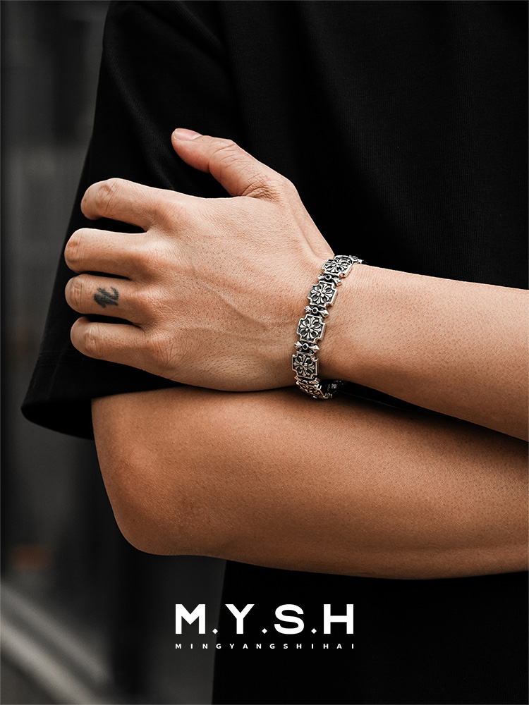 12MM S925 Silver 3D Fleur-de-Lis Cross Link Bracelet – MYSH