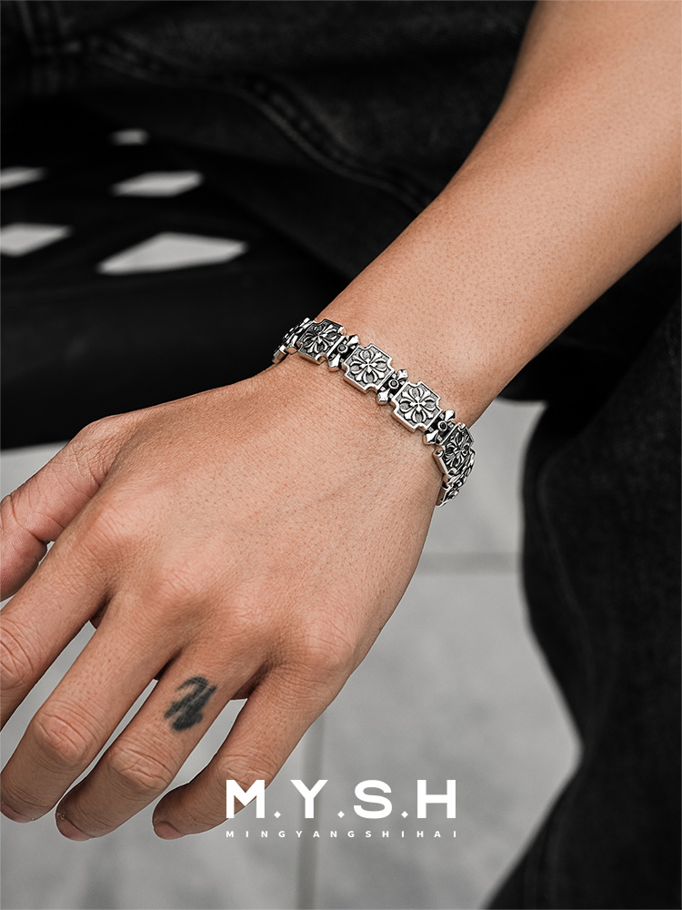 12MM S925 Silver 3D Fleur-de-Lis Cross Link Bracelet – MYSH