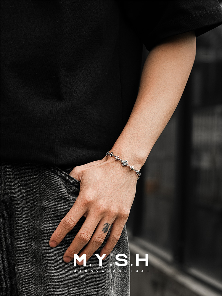 S925 Silver Fleur-de-Lis Cross Bracelet