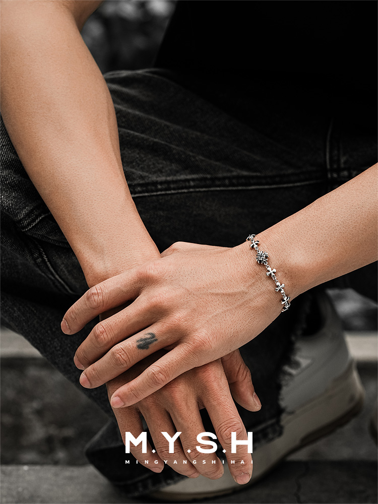 S925 Silver Fleur-de-Lis Cross Bracelet