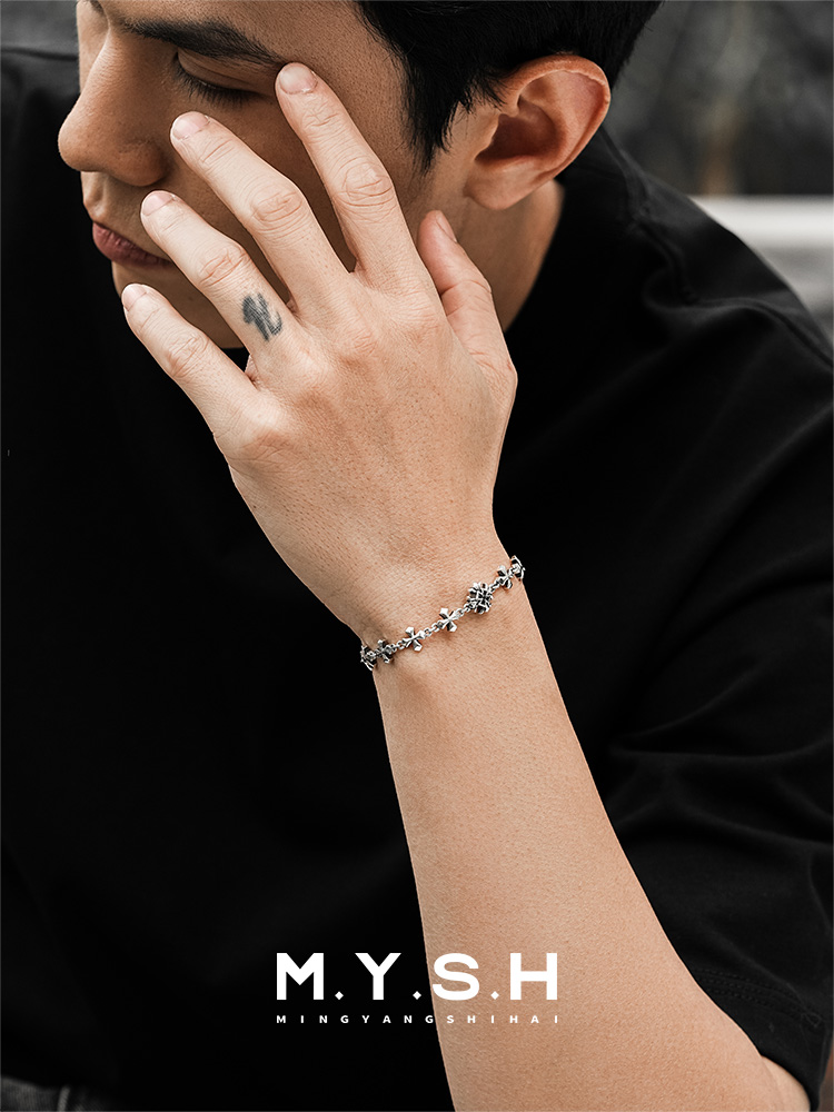 S925 Silver Fleur-de-Lis Cross Bracelet