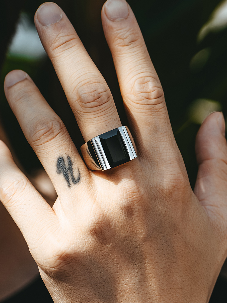 S925 Silver Black Onyx Rectangular Power Ring