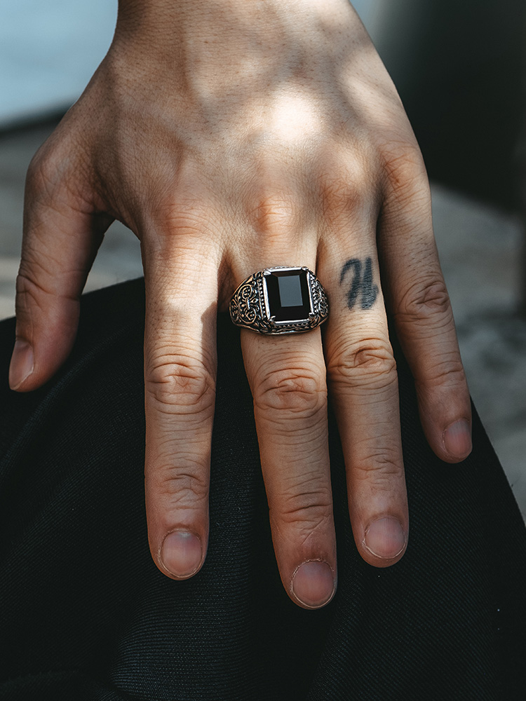S925 Silver Black Onyx Signet Ring for Men-MYSH