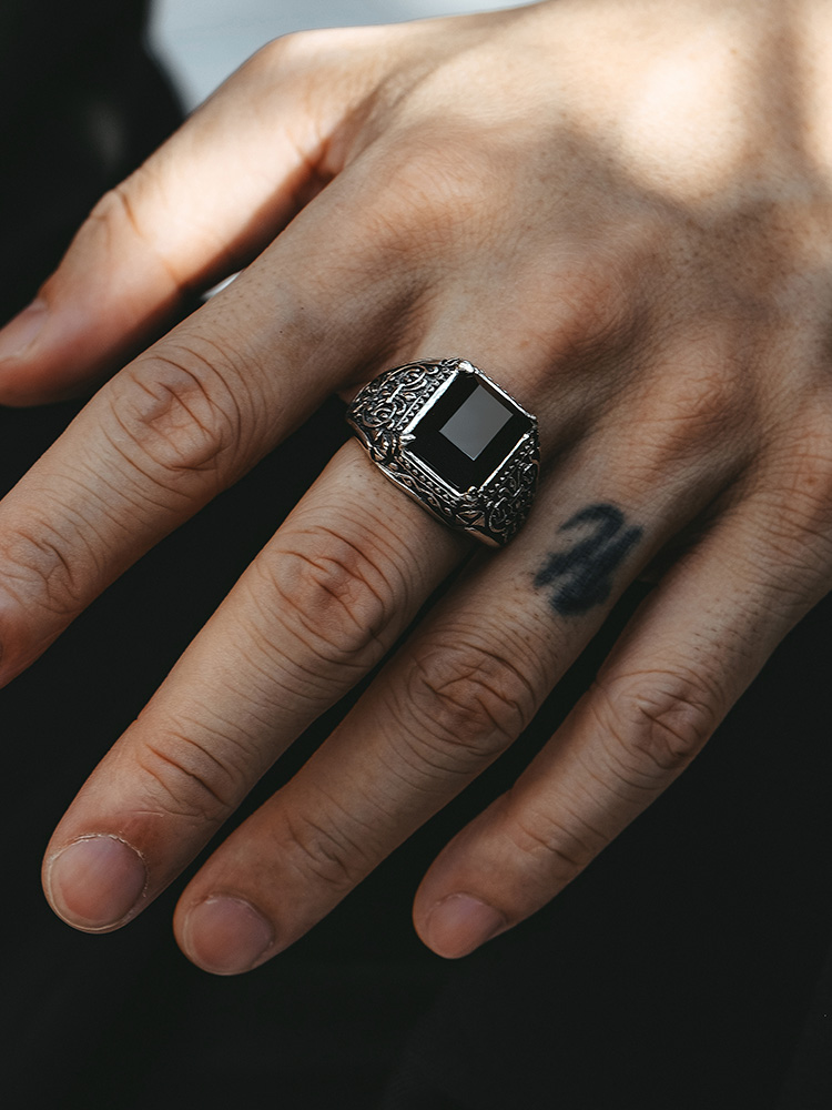 S925 Silver Black Onyx Signet Ring for Men-MYSH