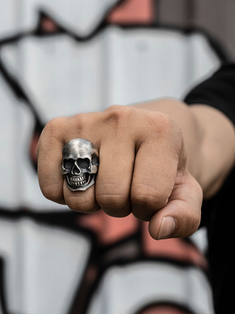 S925 Silver 3D Skull Statement Ring