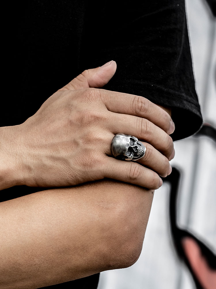 S925 Silver 3D Skull Statement Ring