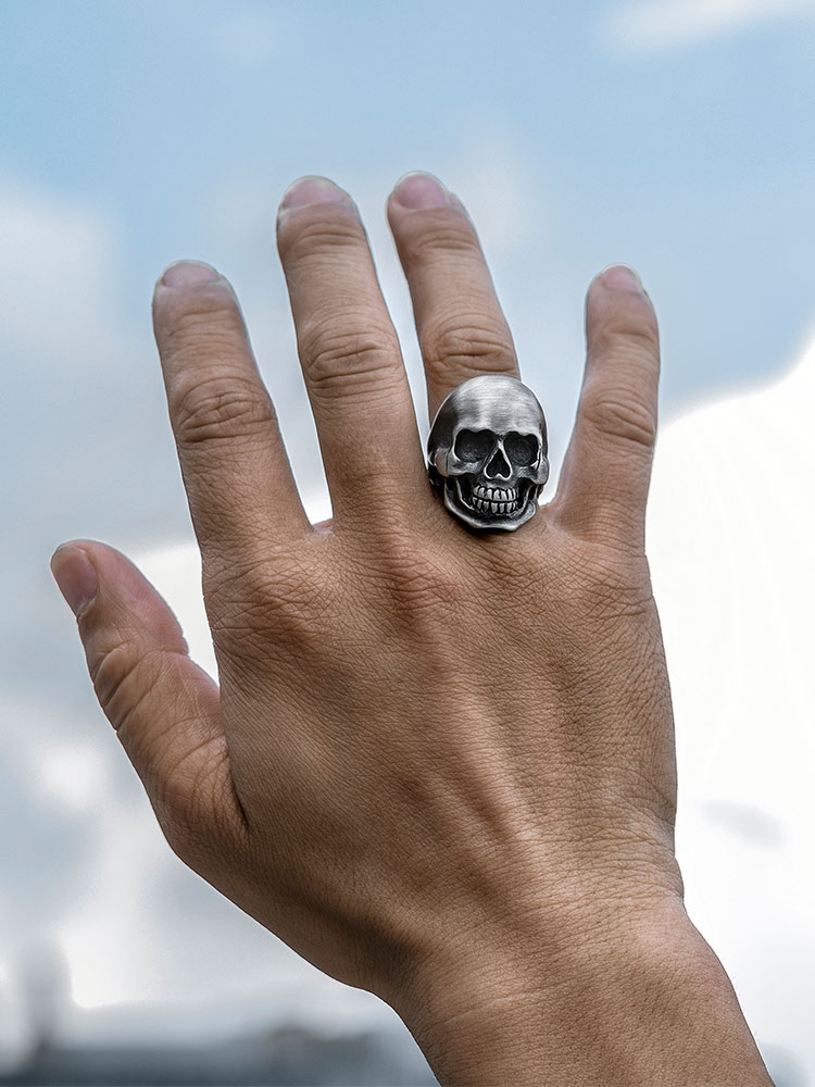 S925 Silver 3D Skull Statement Ring