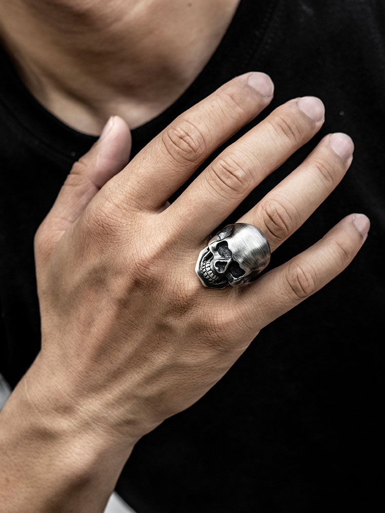 S925 Silver 3D Skull Statement Ring