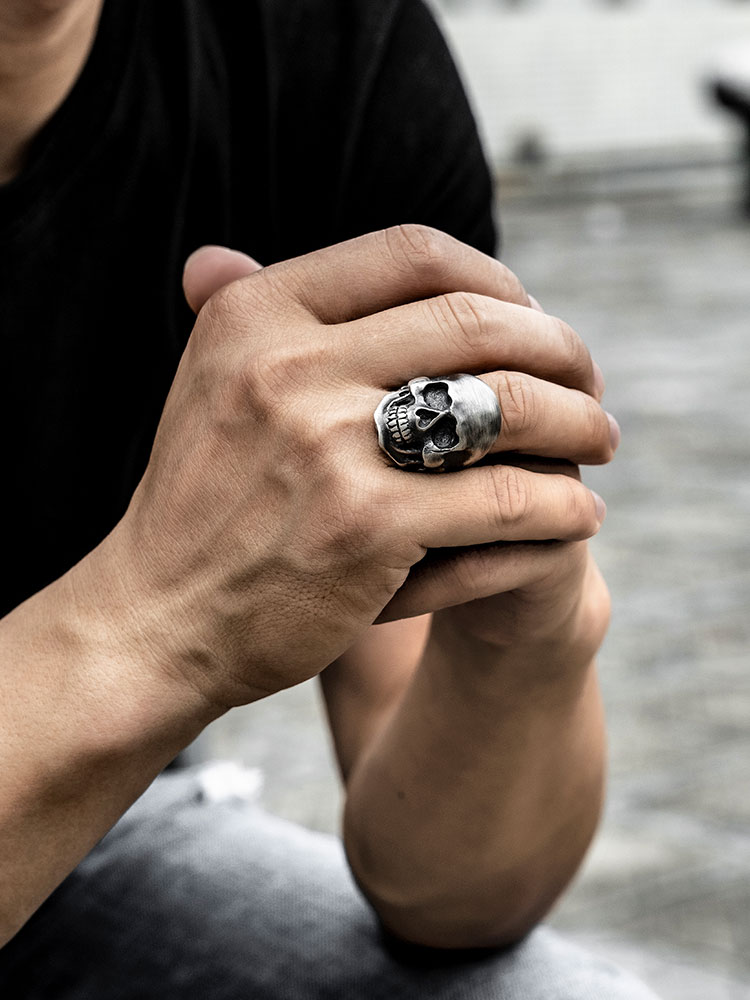 S925 Silver 3D Skull Statement Ring