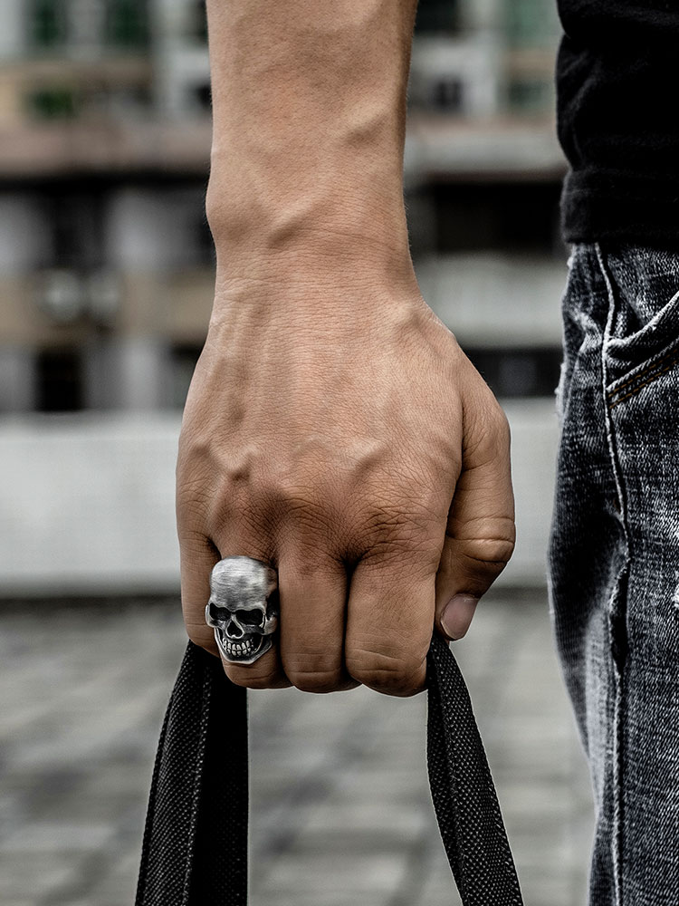 S925 Silver 3D Skull Statement Ring