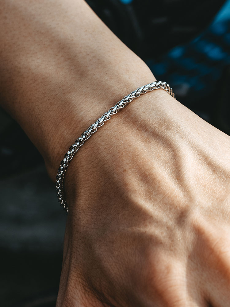 Rugged Silver Braided Chain Bracelet