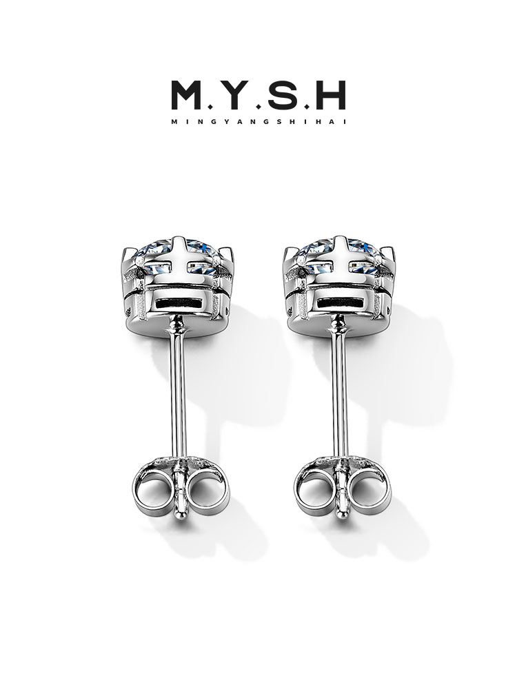 S925 Silver Black Onyx Prong-Set Stud Earrings (Pierced / Clip-on)