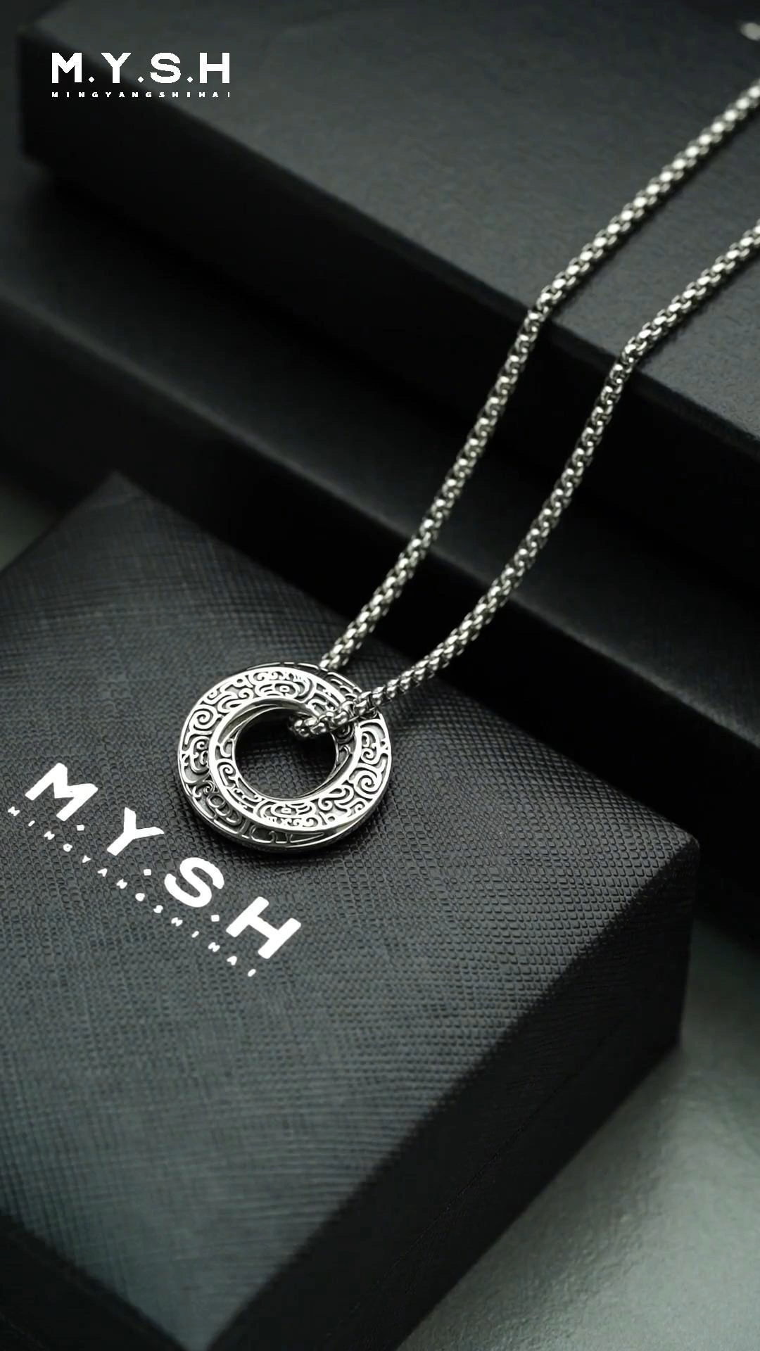 S925 Silver Vintage Tang Grass Möbius Ring Pendant Necklace