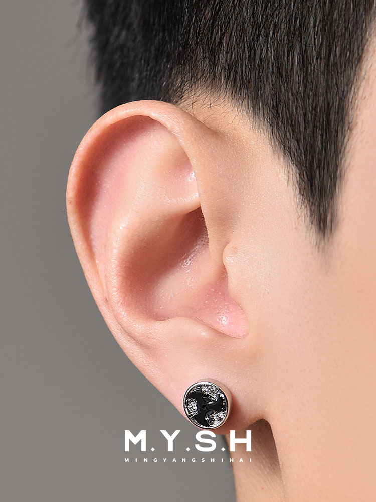 S925 Silver Rotating Black Shuriken Stud Earrings