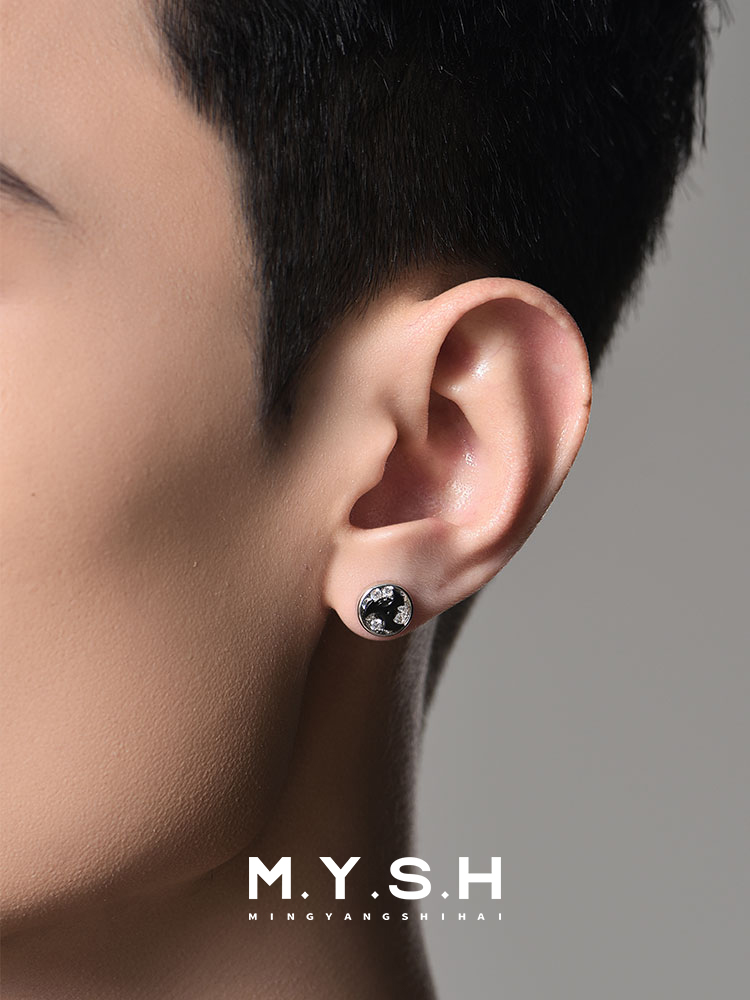S925 Silver Rotating Black Shuriken Stud Earrings
