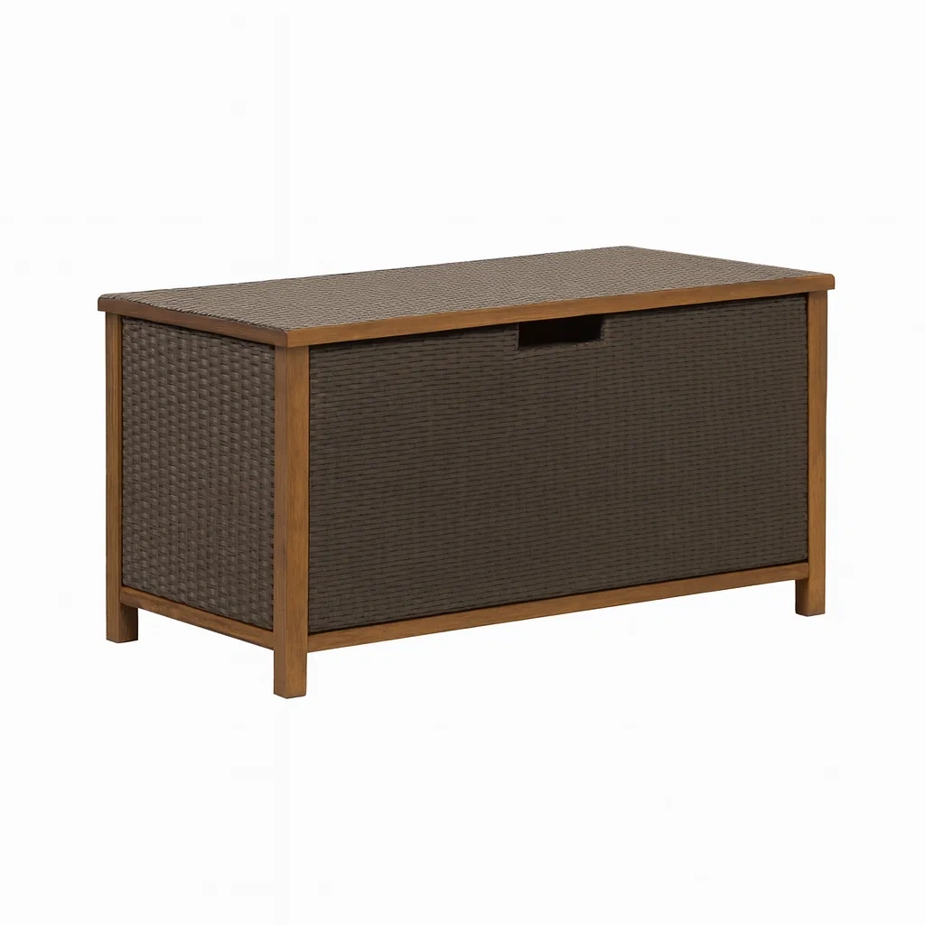 Scatola di stoccaggio legno e rattan sintetico con struttura in pino