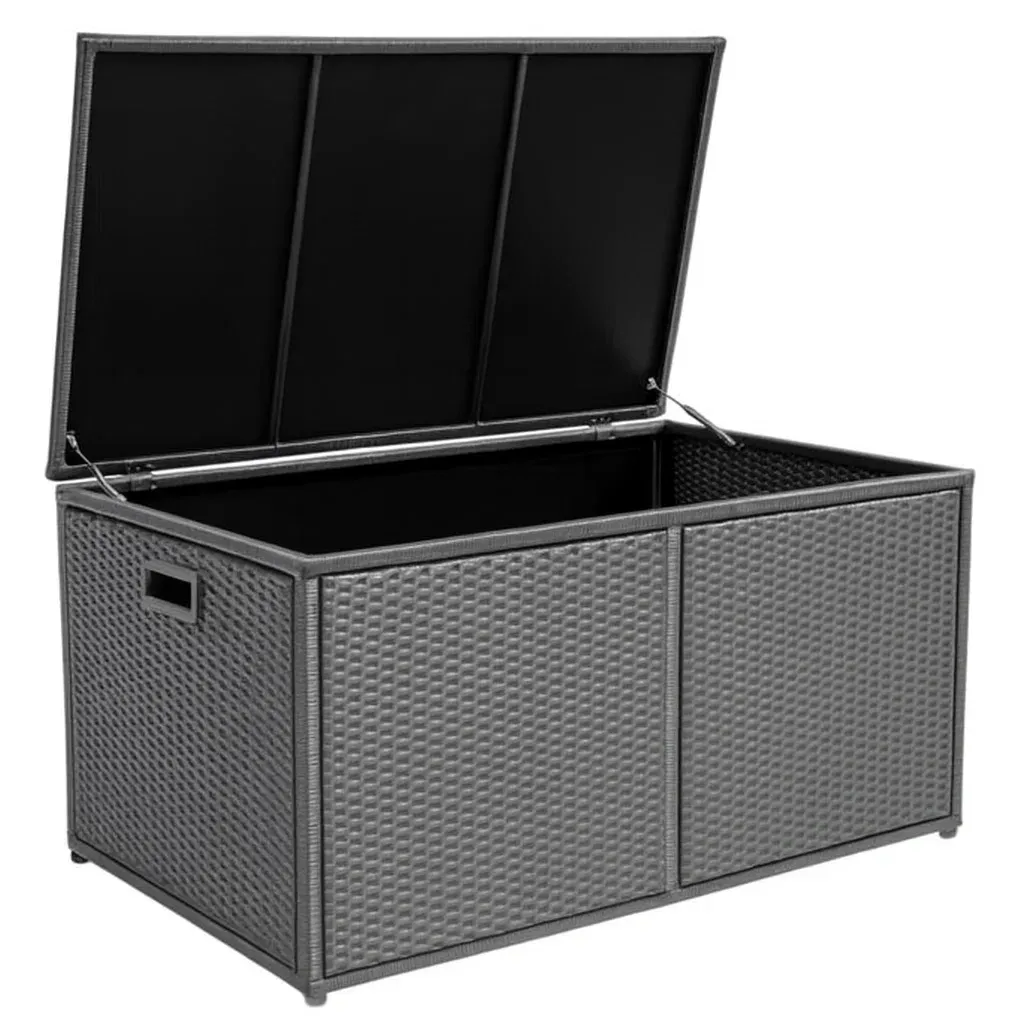 Scatola di stoccaggio bauletto contenitore rettangolare in acciaio e rattan sintetico grigio