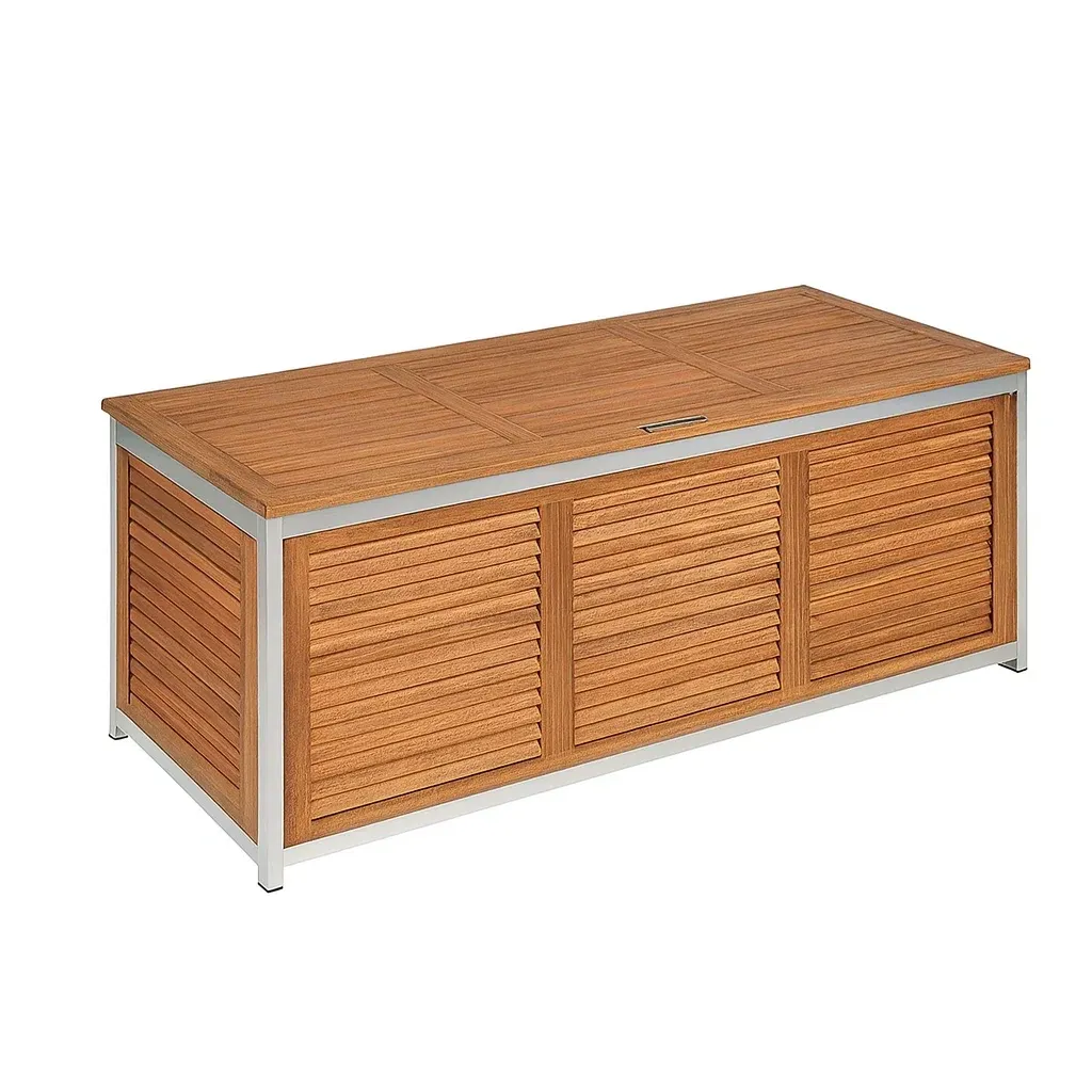 Scatola di stoccaggio panca in legno massello con telaio in metallo