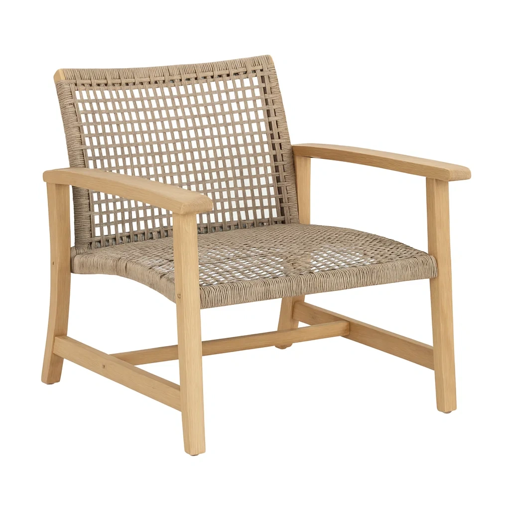 Poltrona in legno di teak e rattan naturale 65x75x80 cm