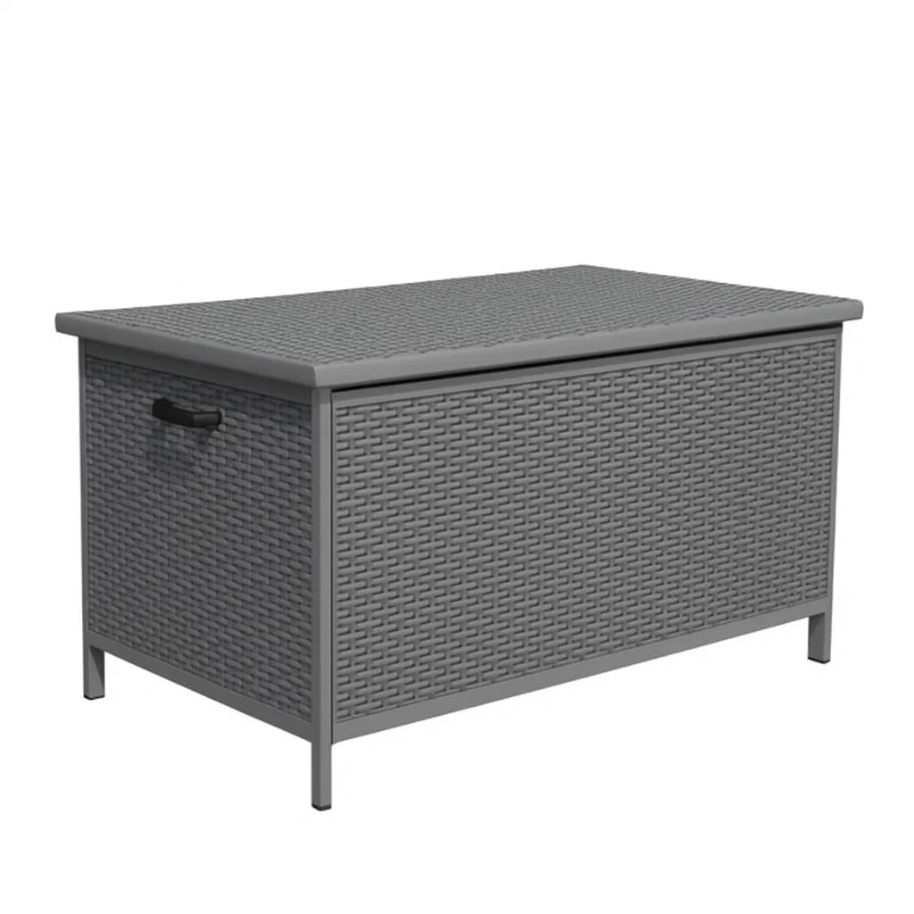 Scatola di stoccaggio bauletto da giardino in rattan sintetico grigio 118x50x60 cm