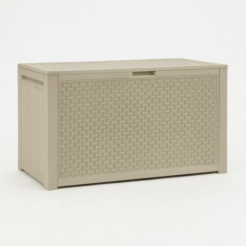 Scatola di stoccaggio da giardino in plastica intrecciata 117x45x57 cm beige