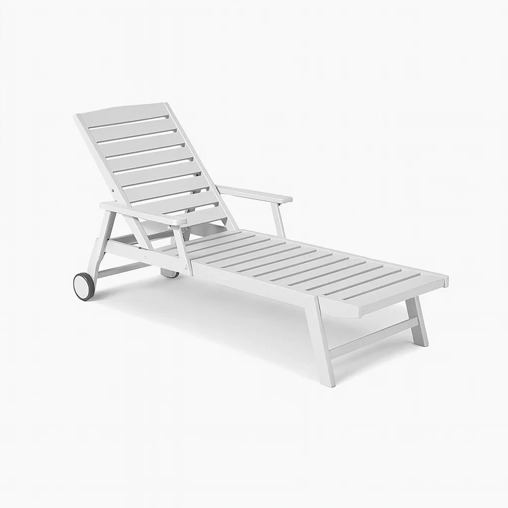 Sdraio da esterno lettino prendisole da esterno in plastica bianco con ruote