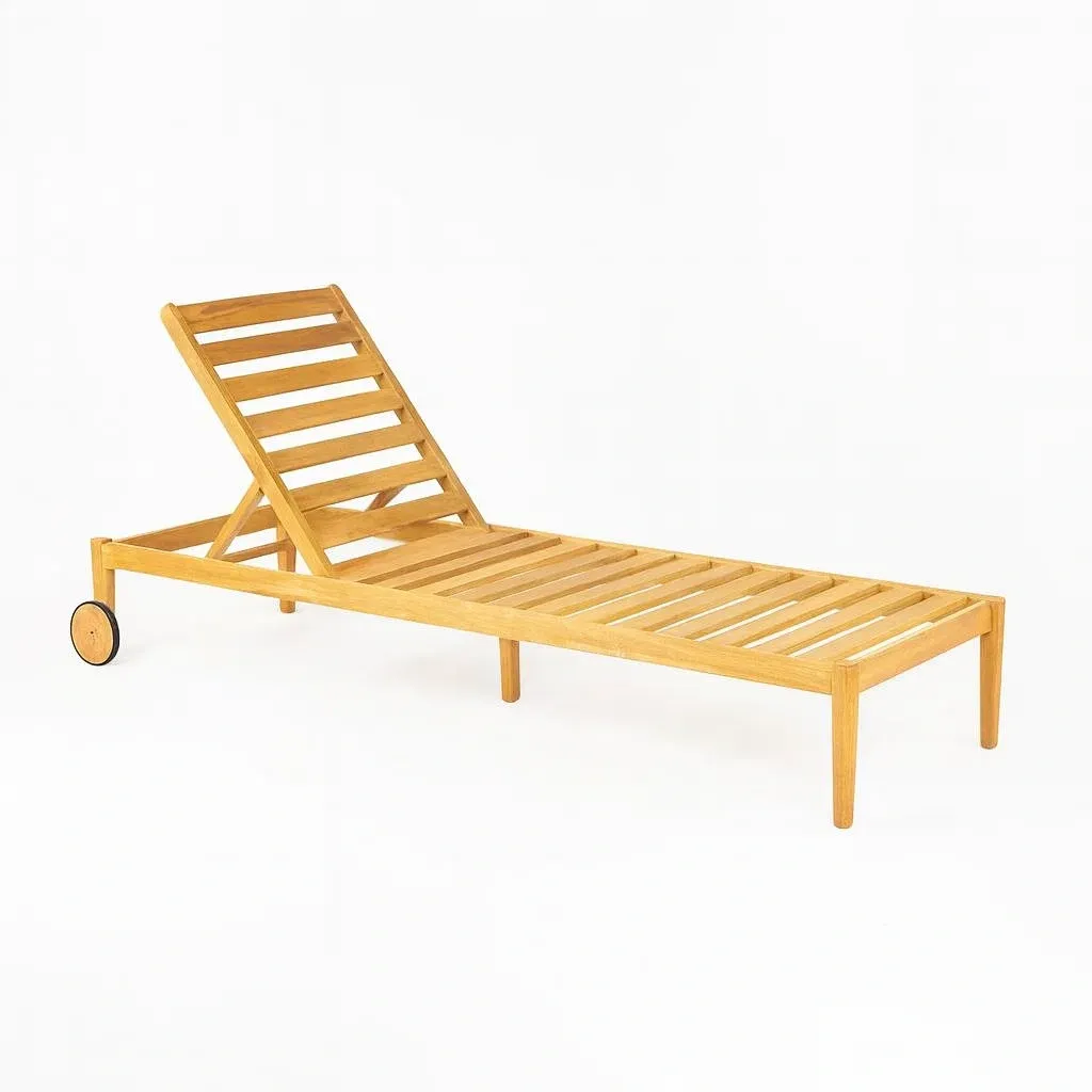 Sdraio da esterno in legno di acacia regolabile con ruote per esterni