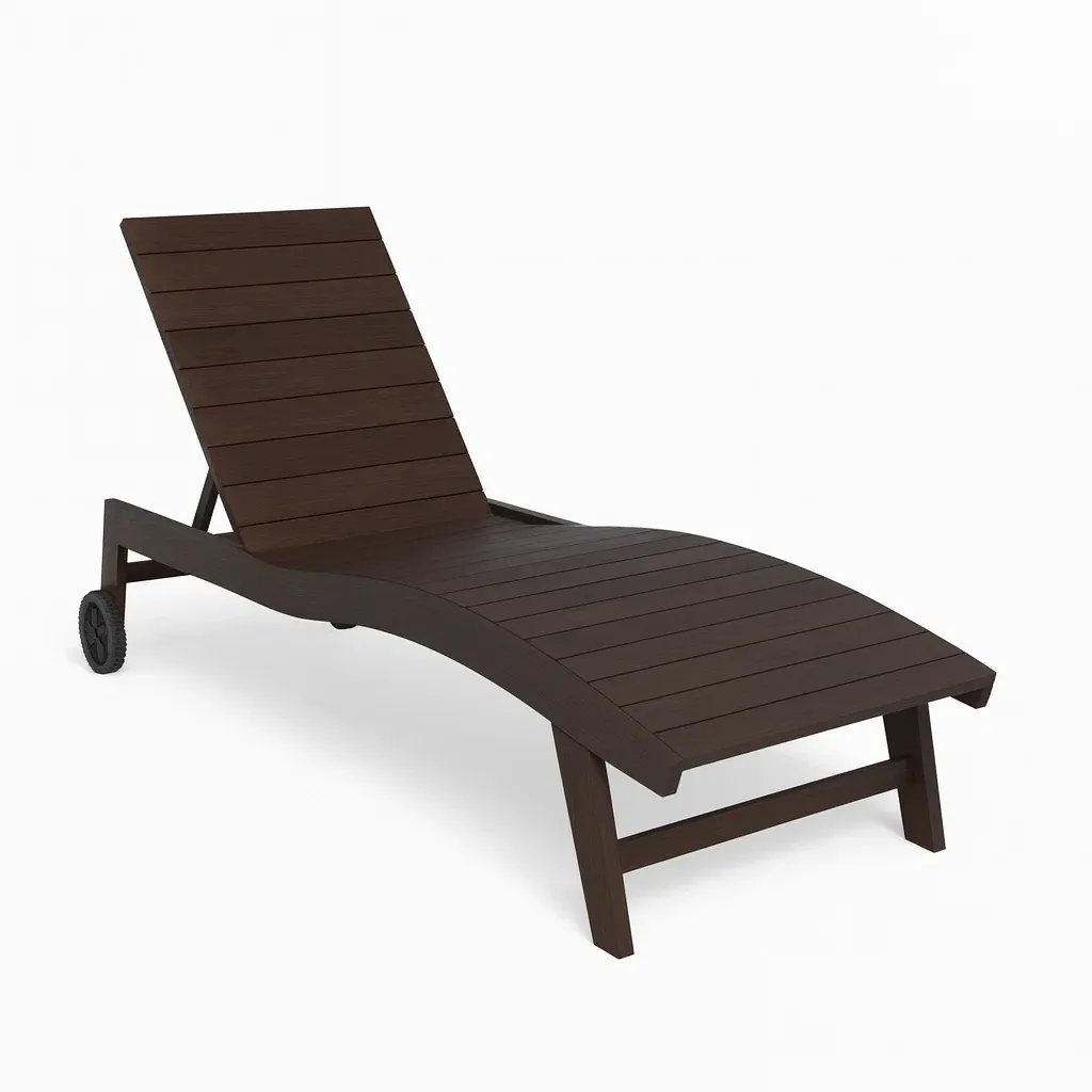 Sdraio da esterno lettino ondulato da esterno in legno marrone con ruote 200x70x35 cm